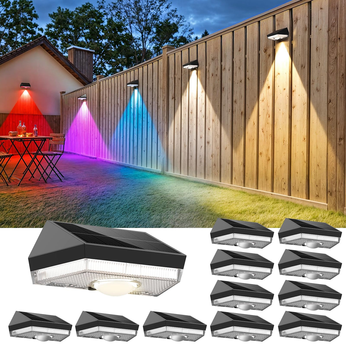 UGDLUCK Solar Fence Light in warm white illuminates entryways
