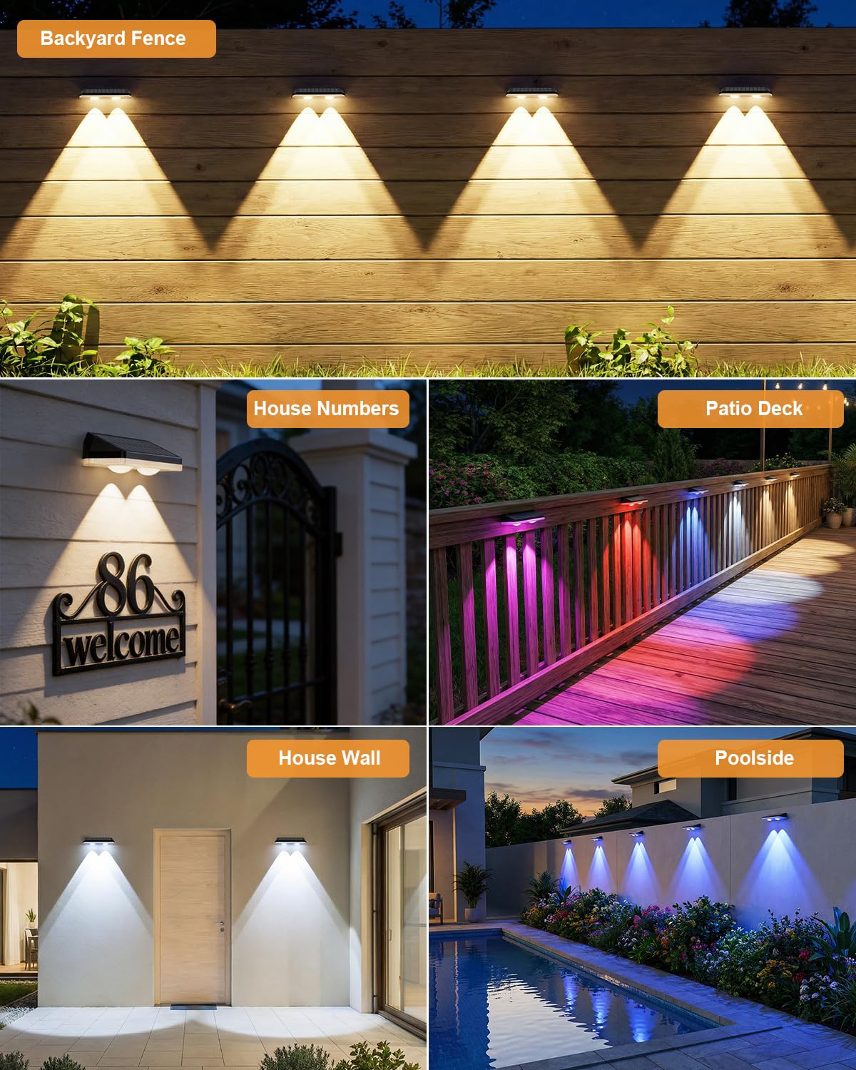 UGDLUCK solar fence lights quick two-install options with screws or adhesive