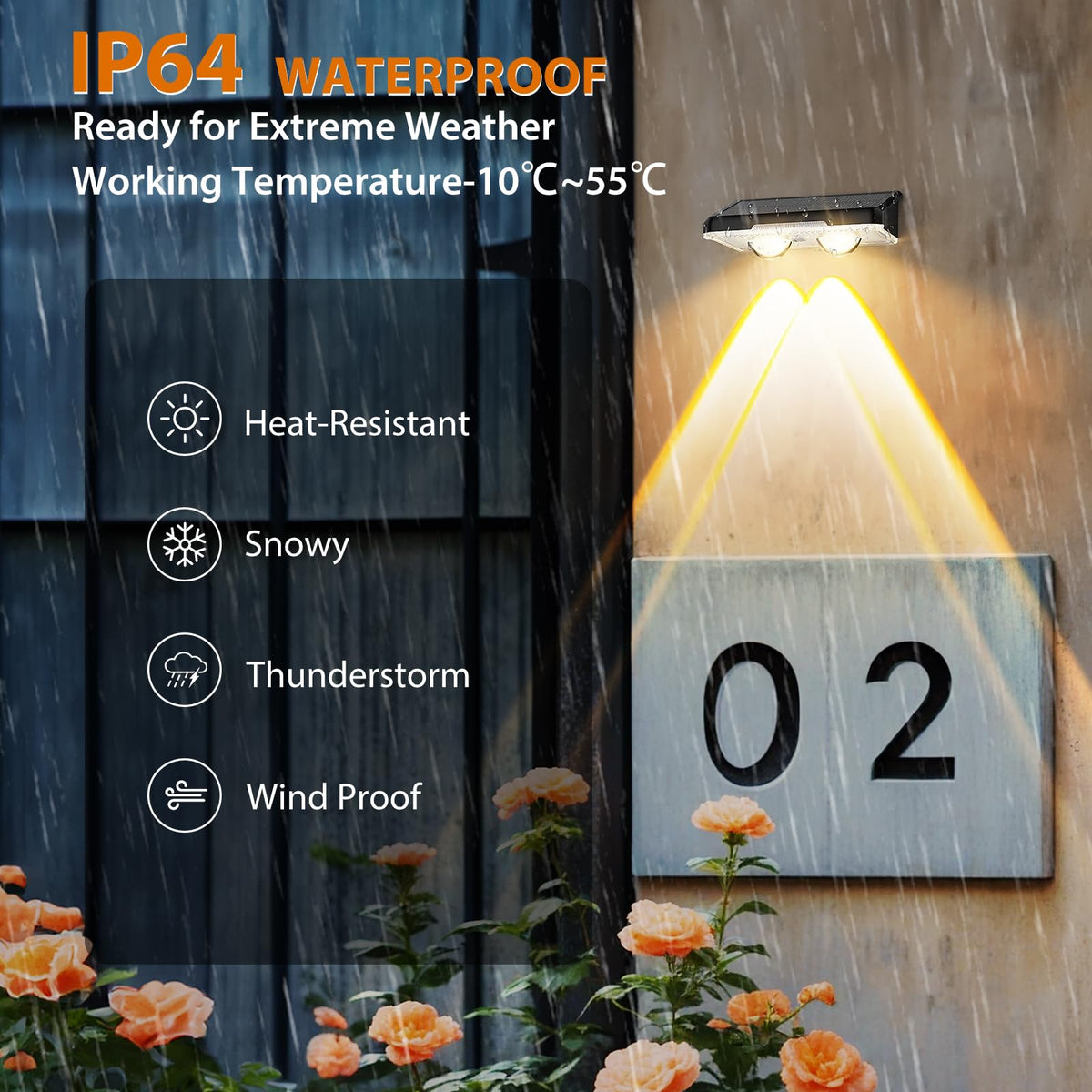 UGDLUCK Solar Fence Lights IP65 durability for all-weather outdoor use