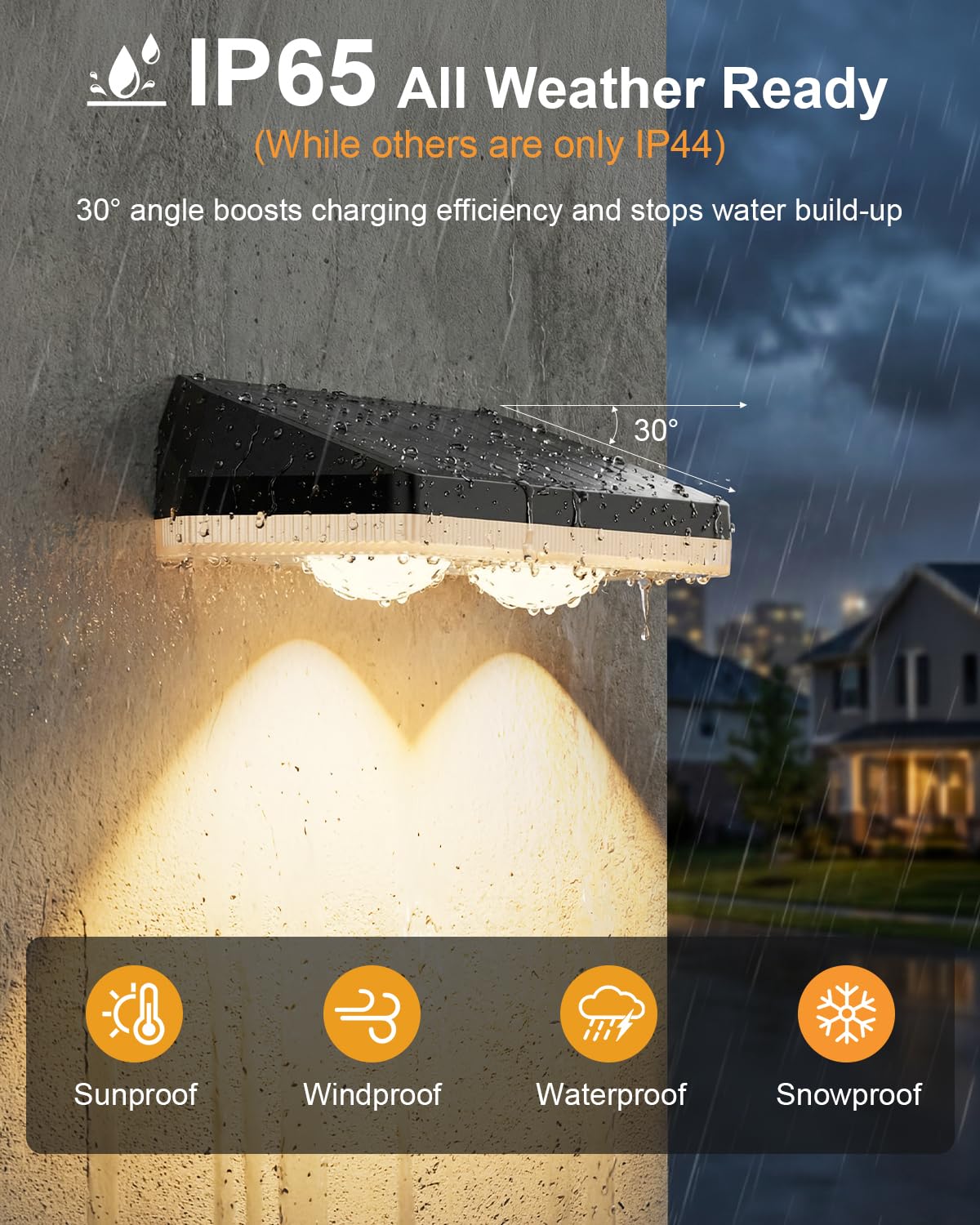 UGDLUCK solar fence lights feature IP65 ABS body for rainproof durability.