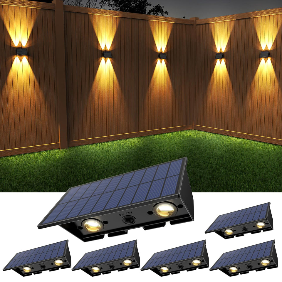 UGDLUCK solar fence lights outdoor six-pack front view for evenings