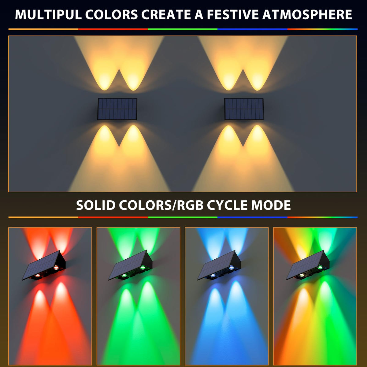 UGDLUCK solar fence light RGB breathing mode lighting outdoor wall.