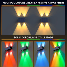 UGDLUCK solar fence light RGB breathing mode lighting outdoor wall.