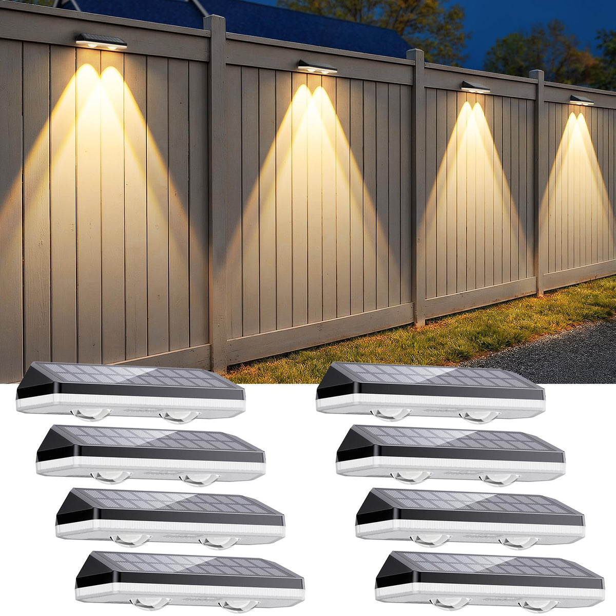 UGDLUCK solar fence lights with upgraded lens deliver bright outdoor illumination.
