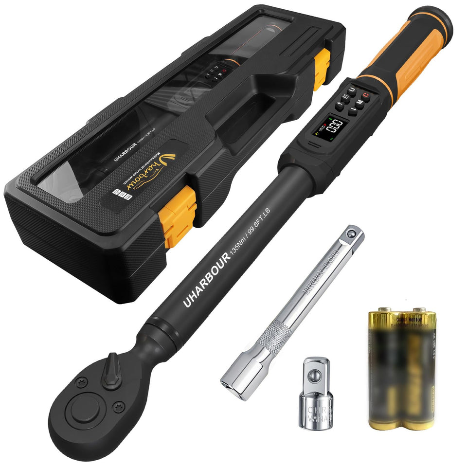 Uharbour digital torque wrench with 3/8 drive, front view for precise tightening.