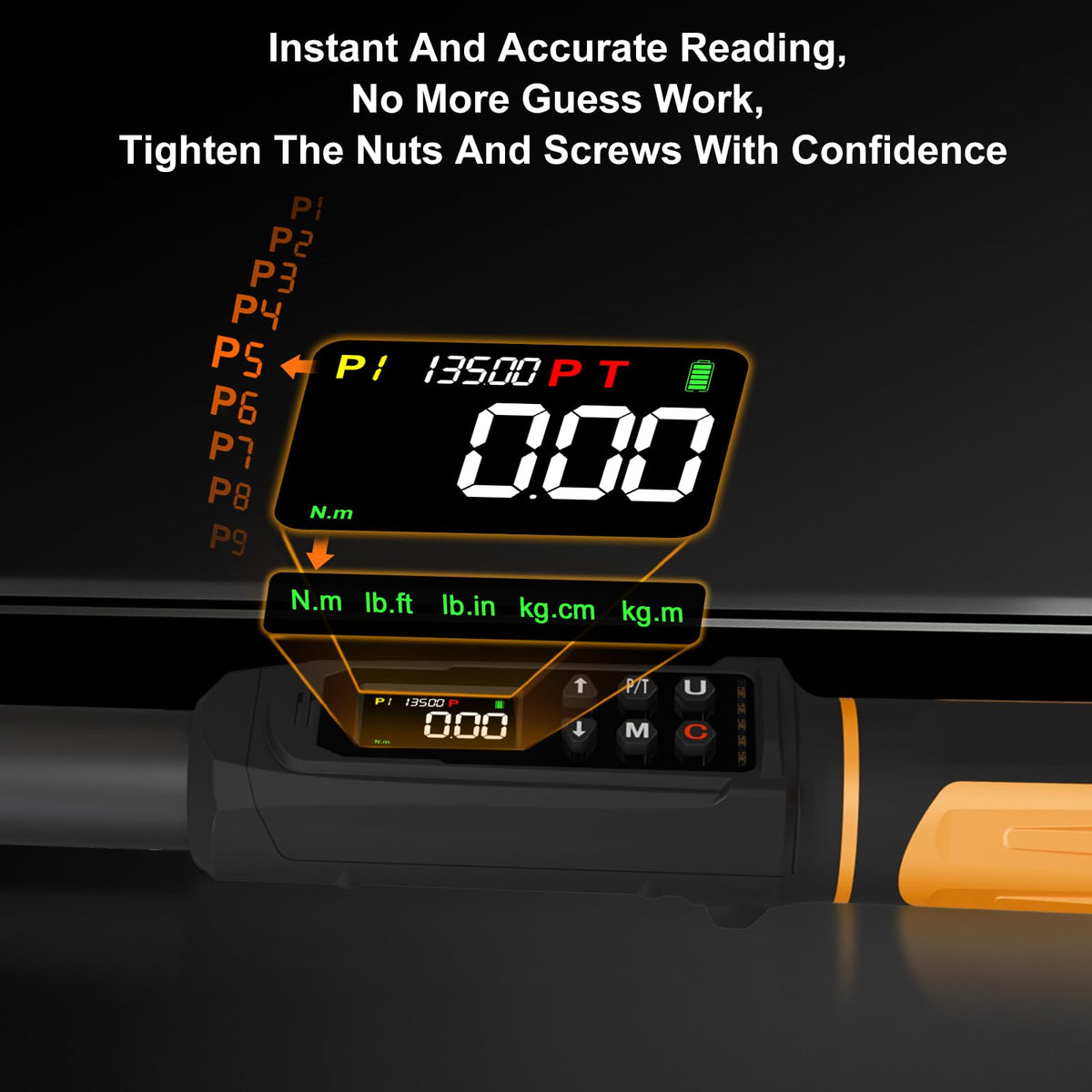 Uharbour digital torque wrench dual-direction ratchet eases tight-space work.