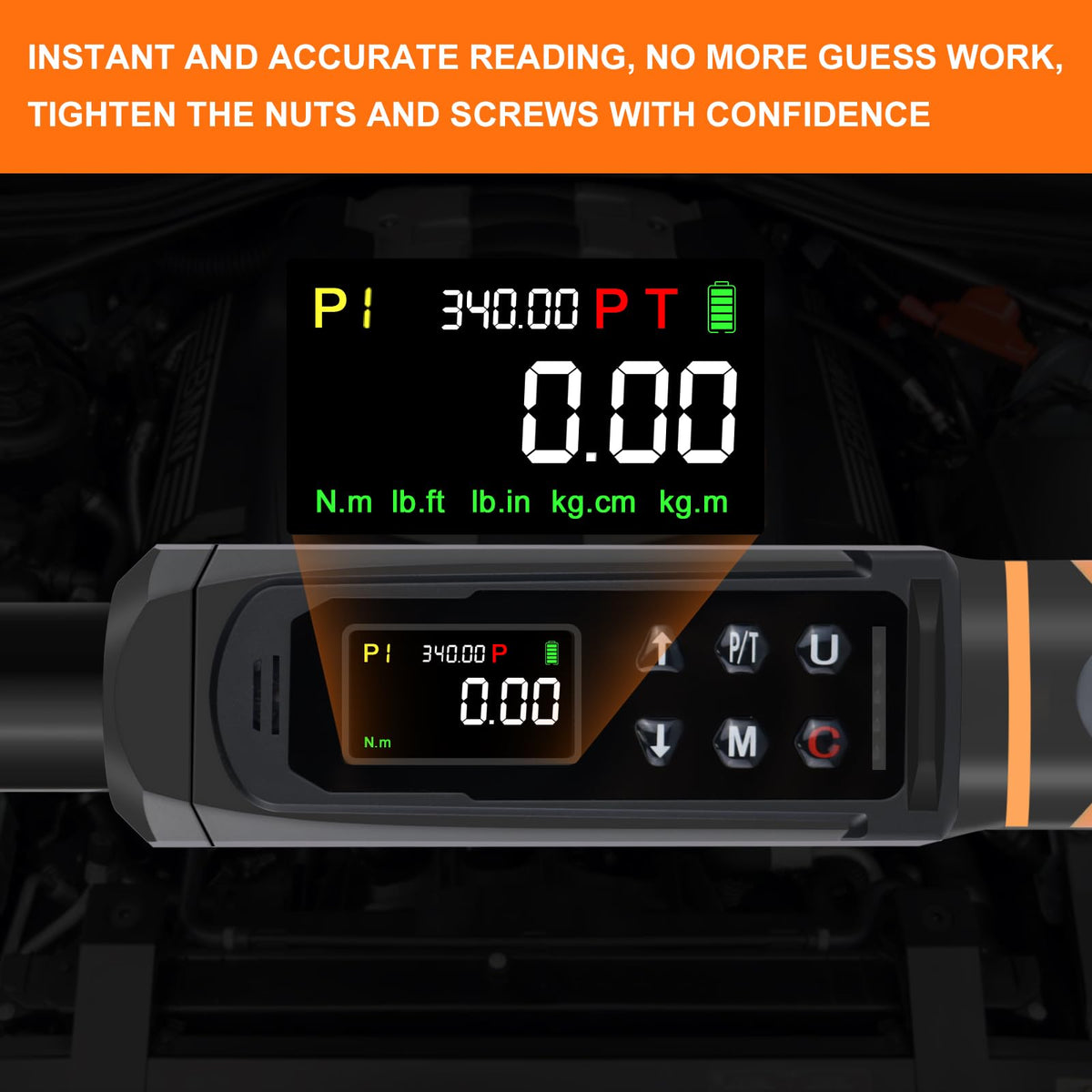 Uharbour Digital Torque Wrench track mode provides real time torque data for careful tightening