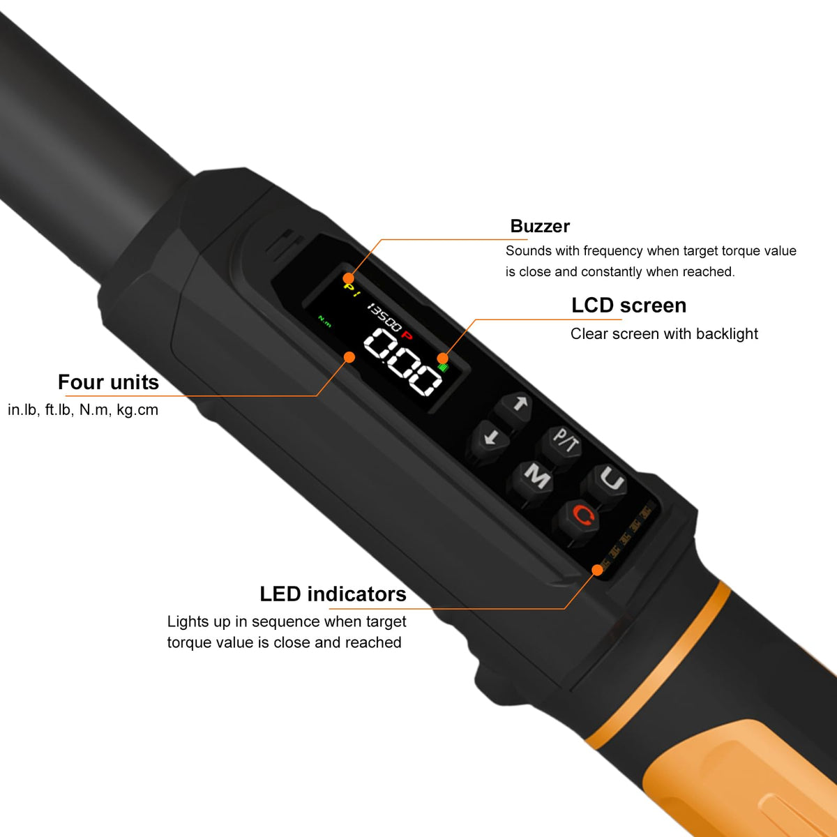 Uharbour digital torque wrench unit switch supports multiple measurement units.
