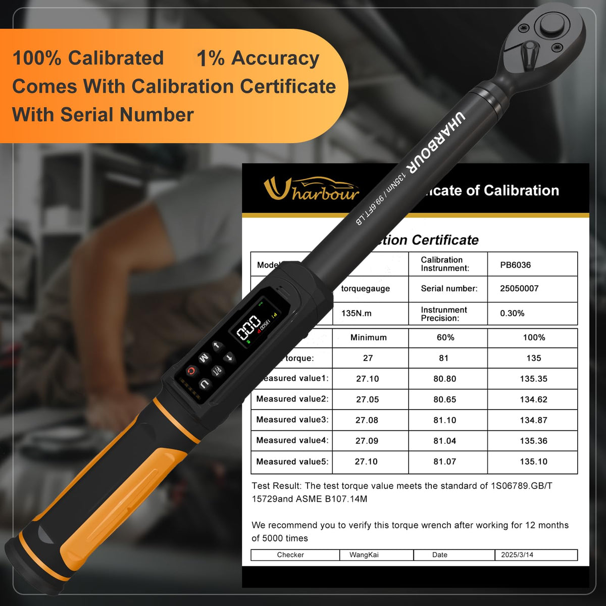 Uharbour digital torque wrench vibration alert flags target torque.