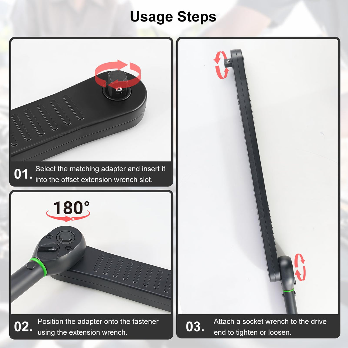 Adapters included with Uharbour offset extension wrench kit