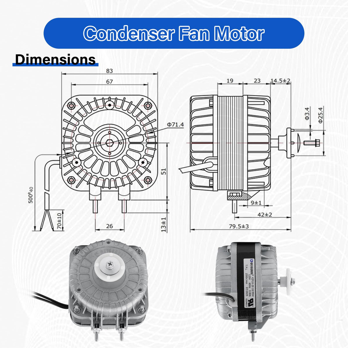 UHEGDRR YZF10-20 fan motor top view showcases build quality and accessibility