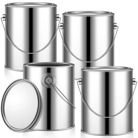 Uiifan four-pack empty metal paint cans with lids for organized storage.
