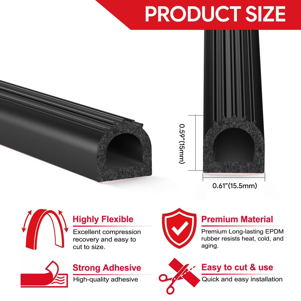 UIOCSSC EPDM D-shaped truck bed seal blocks dust and water