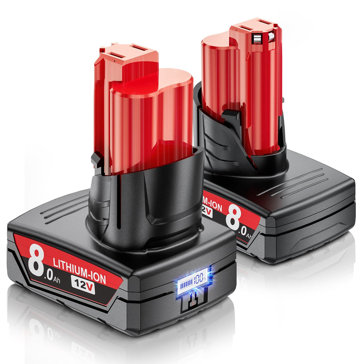 Uionvot 2-pack 8000mAh 18V battery with LED indicator for Makita tools, offering long runtime.