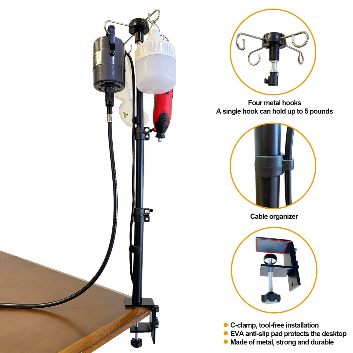 UISKOOPW rotary tool hanger height adjustment enables ergonomic working height.