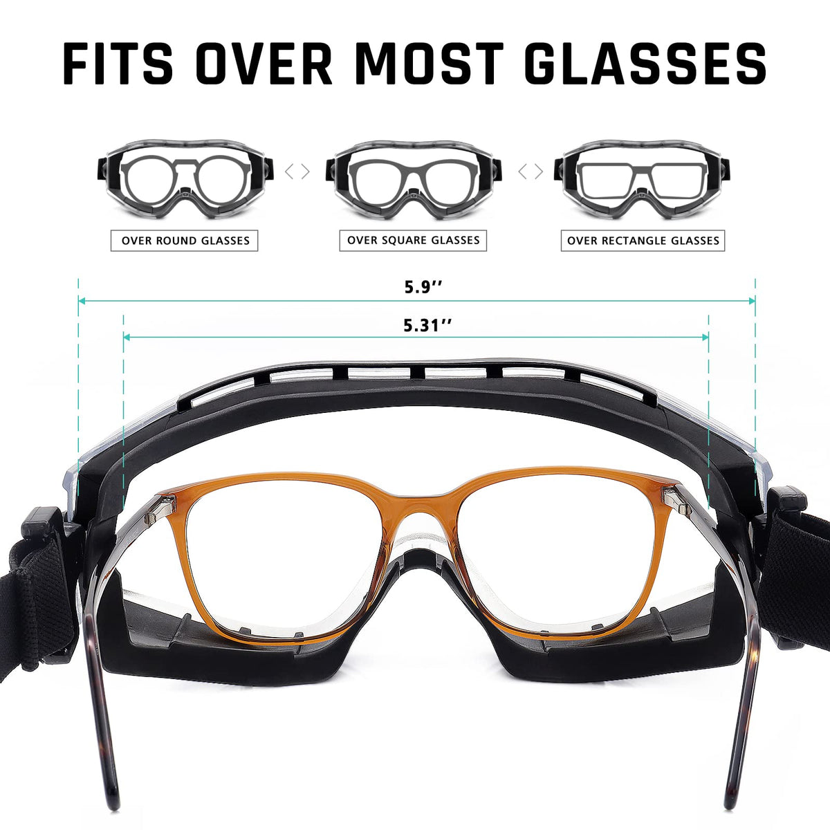 UKNOW Safety Goggles Adjustable Strap provides a customizable, comfortable fit.