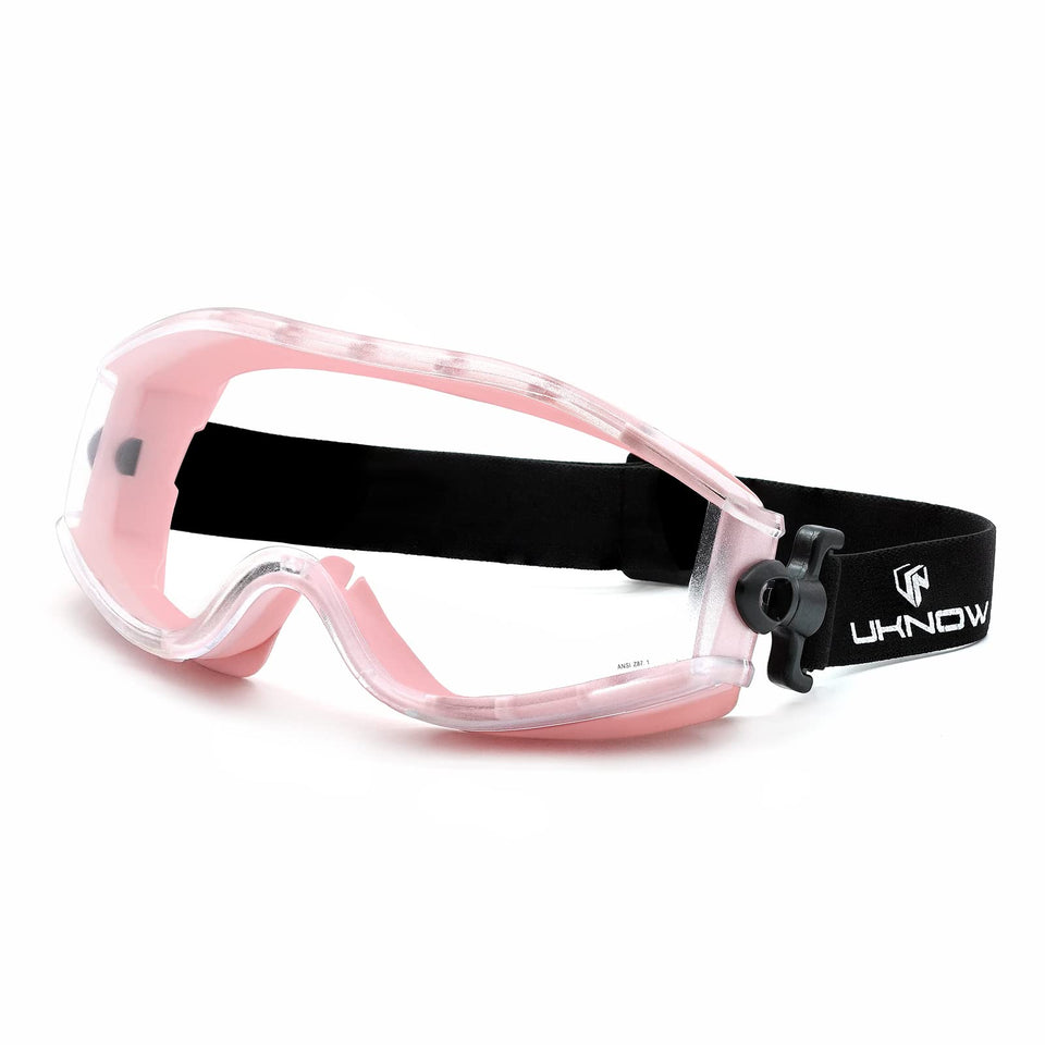 UKNOW Safety Goggles Over Glasses with anti-fog clear lens for crystal-clear lab visibility