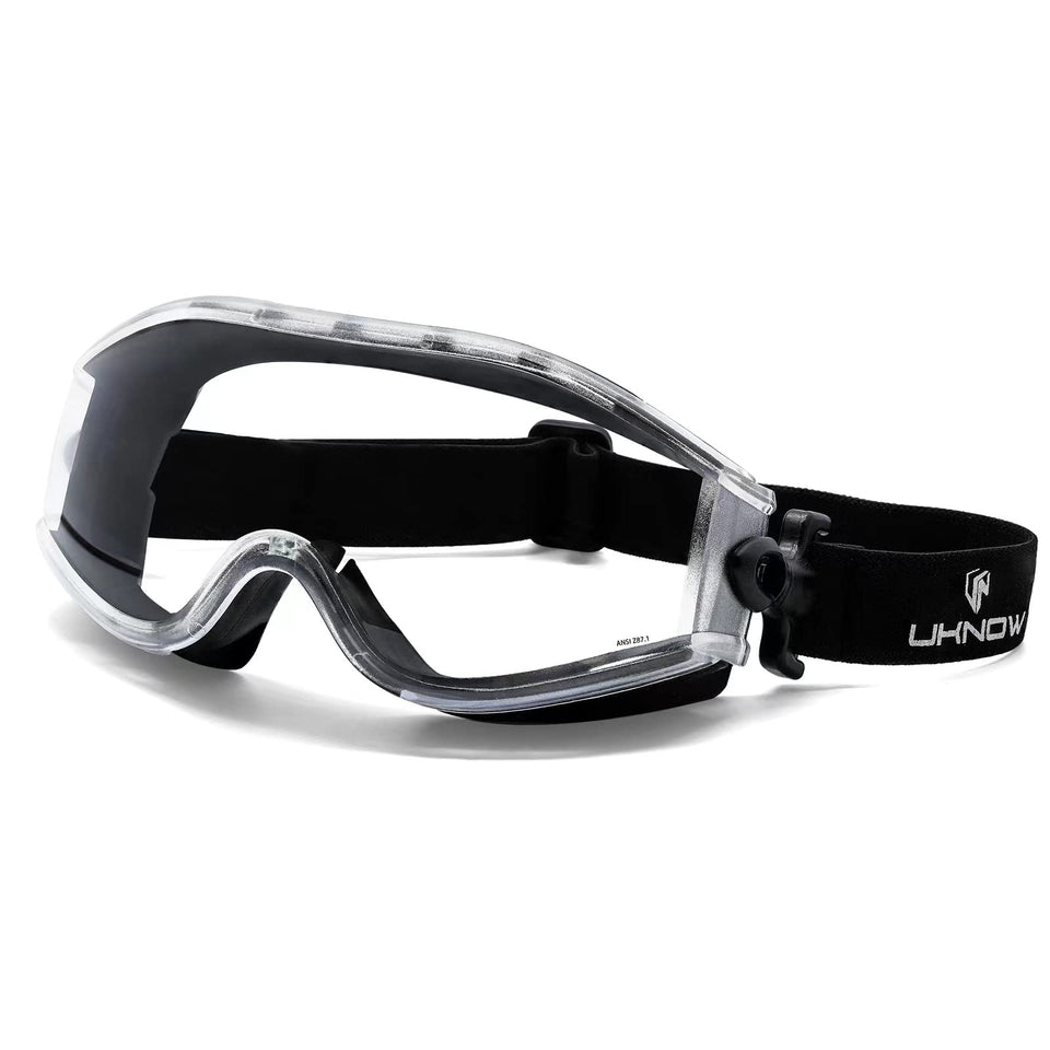 UKNOW Safety Goggles Over Glasses fit over prescription frames for convenient eye protection.