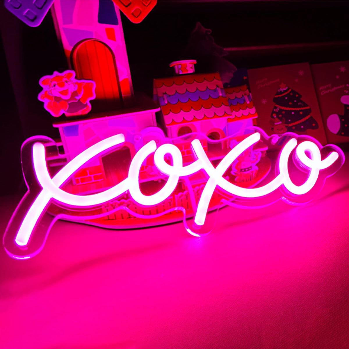 Ulalaza Neon Light Sign XOXO closeup glow for cozy ambience.