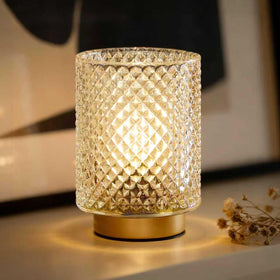 ULAROOM battery-operated lamp with iridescent glass shade for cozy bedside lighting.