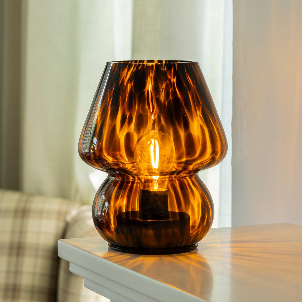 ULAROOM battery-operated mushroom lamp with glass amber glow for cozy bedside ambience.