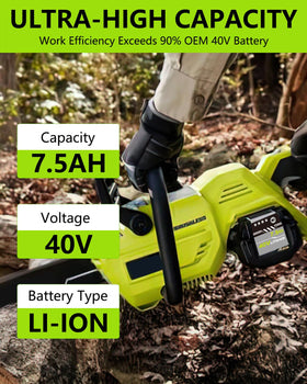 ULATI Ryobi 40V 7.5Ah battery with LED indicators showing remaining power