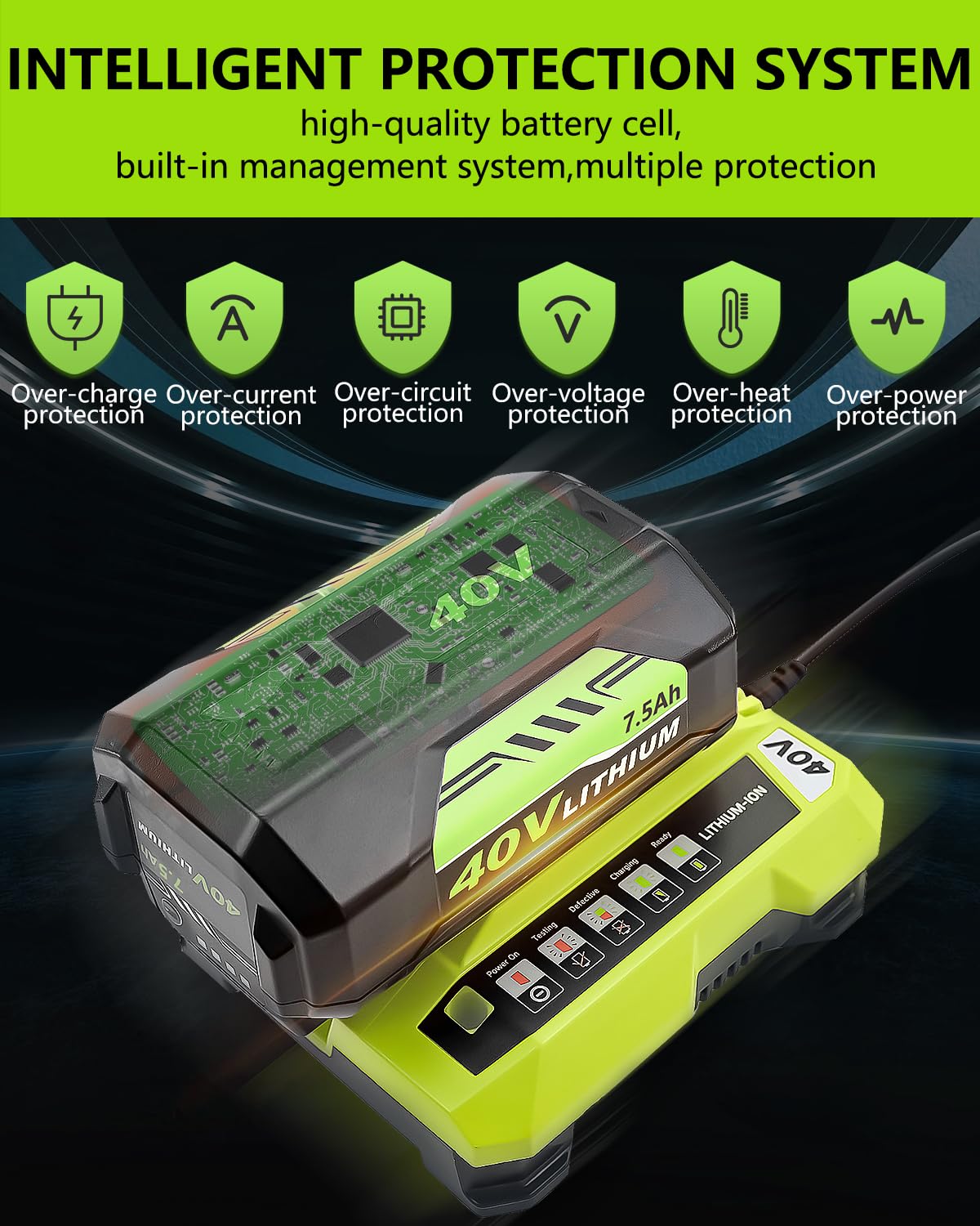 ULATI Ryobi 40V 7.5Ah battery undergoing testing for OEM reliability
