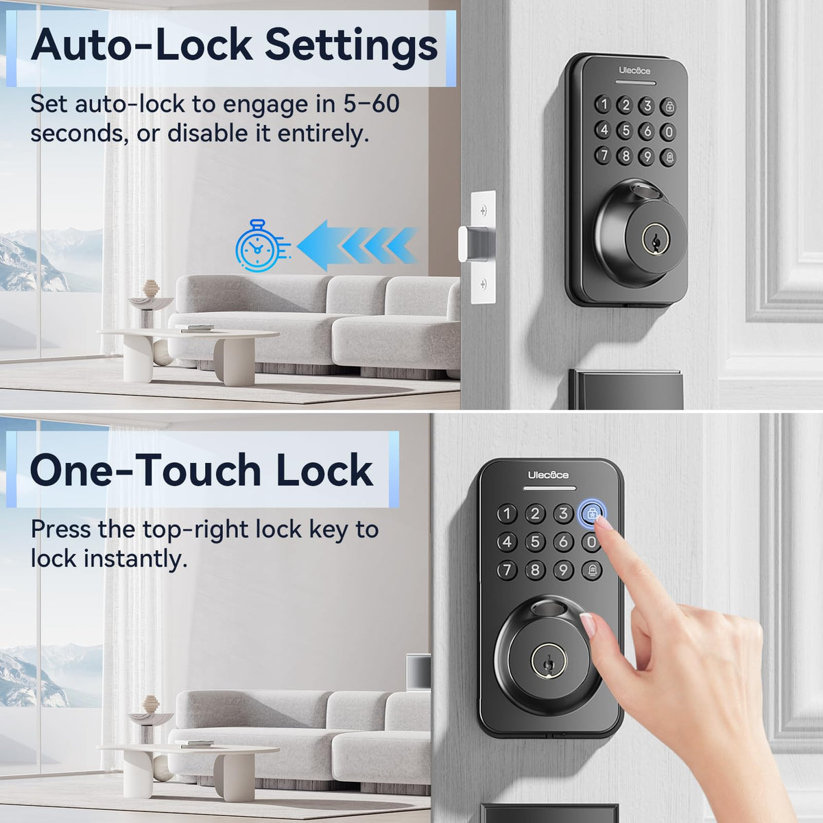 Ulecoce customizable passcodes for guests, family, and service providers.