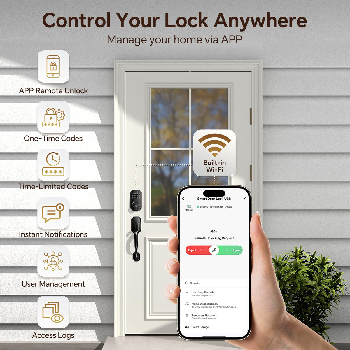 Ulecoce front door lock close-up keypad for convenient entry.