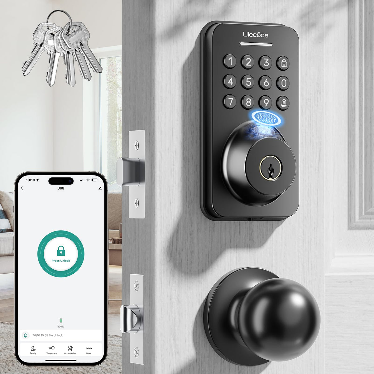 Ulecoce fingerprint keypad deadbolt with handle offers fast, secure home entry.