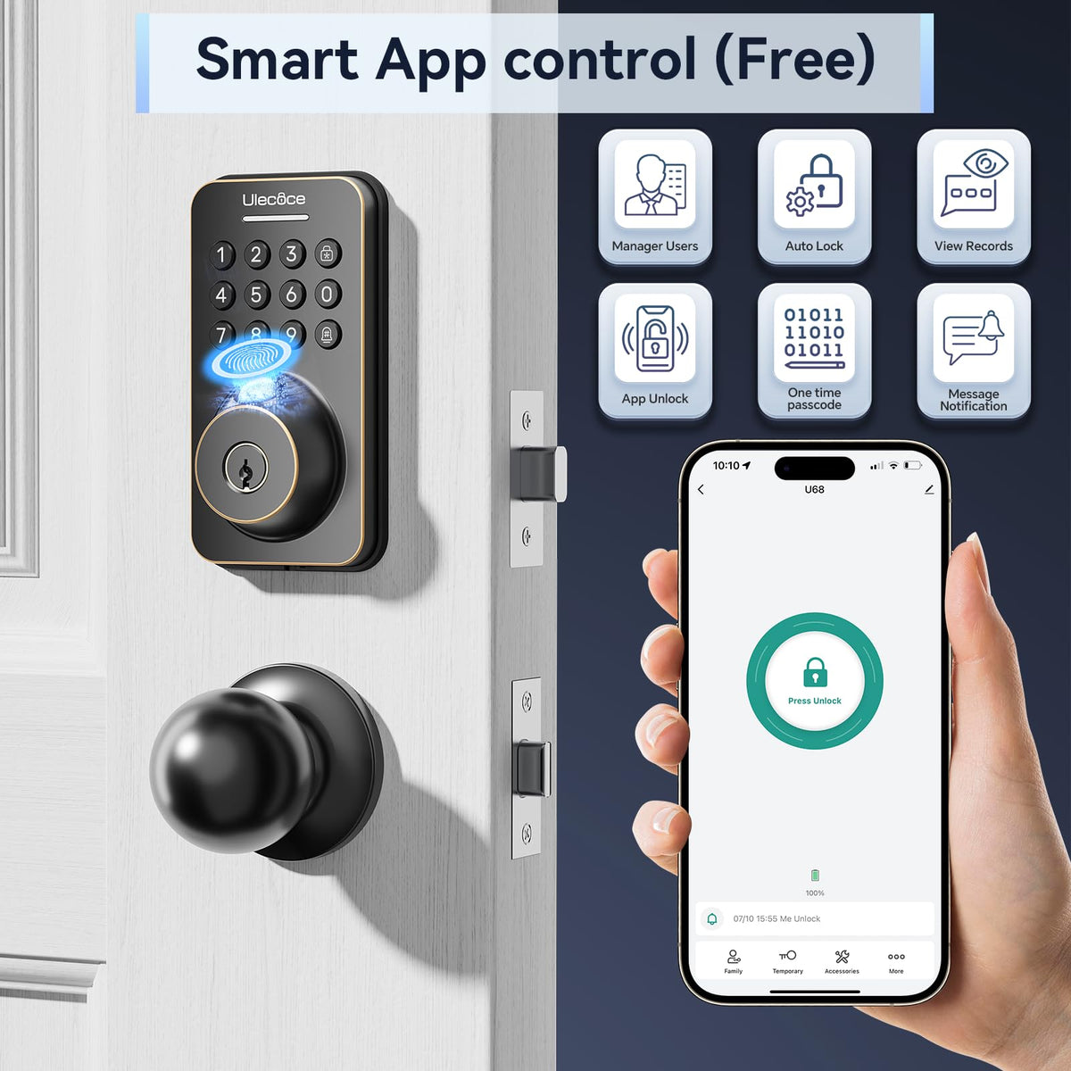 Ulecoce fingerprint recognition in 0.3 seconds for effortless entry.