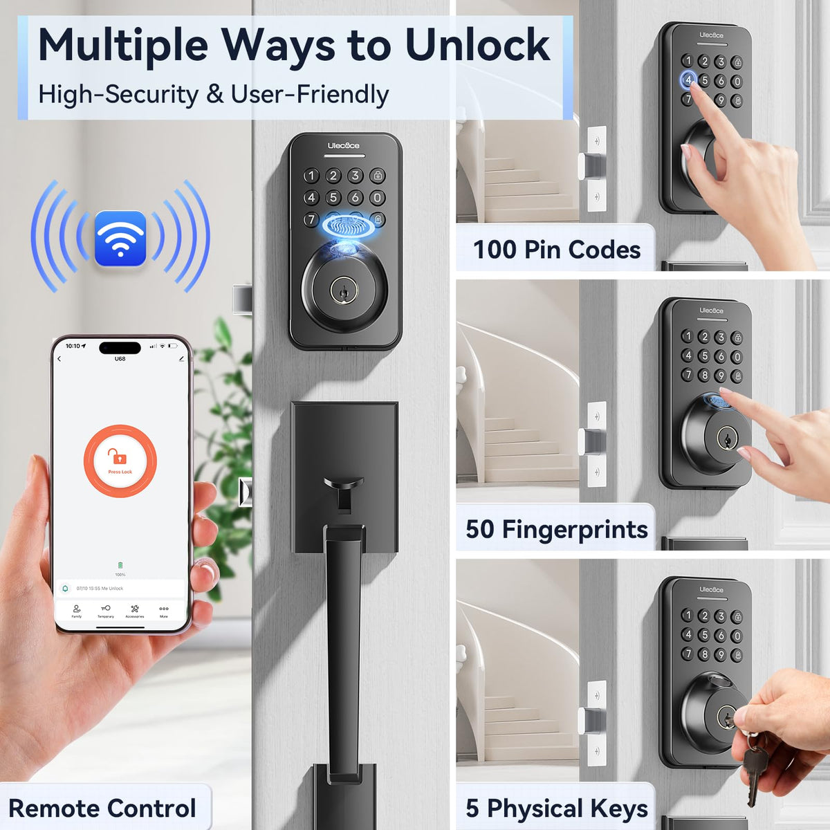 Ulecoce keyless entry app control setup showing remote management from smartphone.