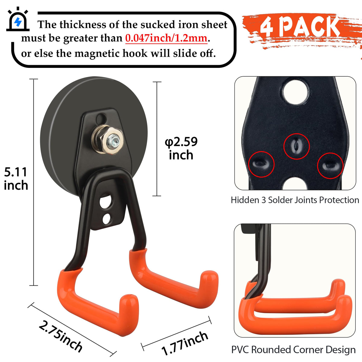 ULIBERMAGNET 20lb-capacity hook supports heavy garden and workshop tools.