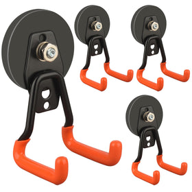 ULIBERMAGNET 4-pack magnetic garage hooks securely organize tools and gear.