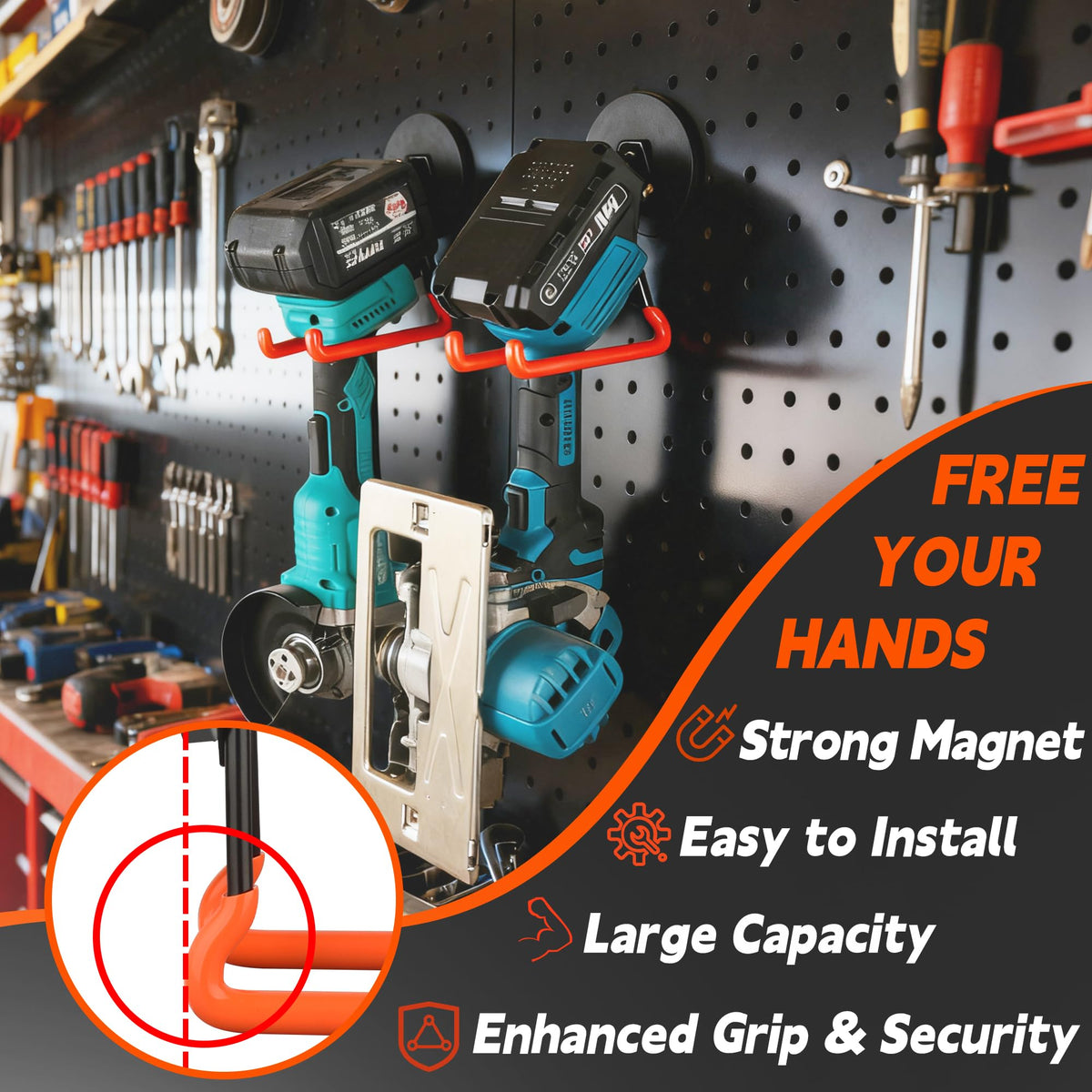 ULIBERMAGNET extension-cord storage hook keeps cables off the floor.