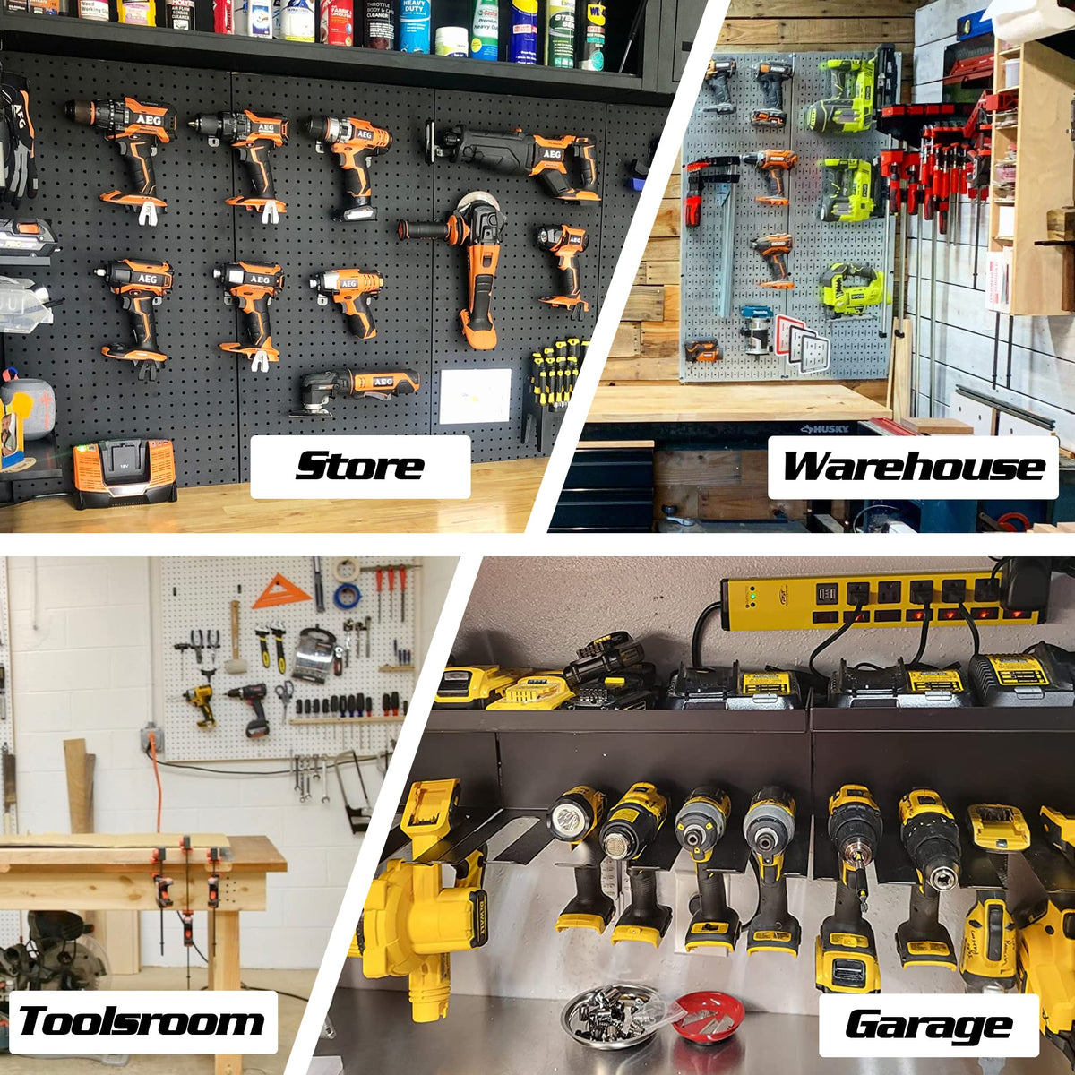 ULIBERMAGNET garage workspace with organized drill and screwdriver storage