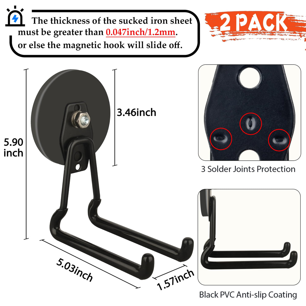 ULIBERMAGNET Giant Hooks extended 5 inch accommodate large tools safely