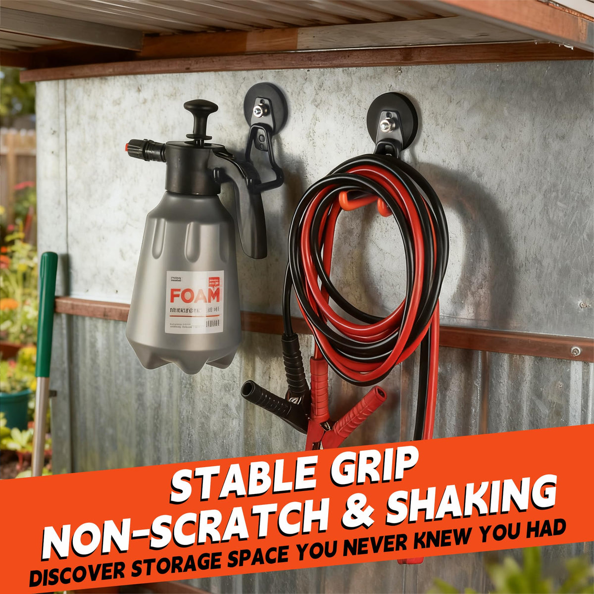 ULIBERMAGNET hanging tools and hoses for easy access.