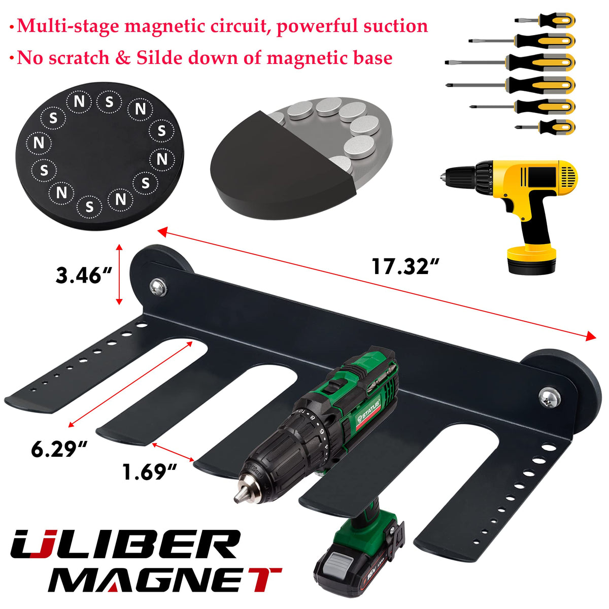 ULIBERMAGNET heavy-duty cordless drill holder supports rugged workshop use