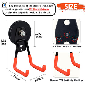 ULIBERMAGNET magnetic hook holding garden tools with no-drill installation.