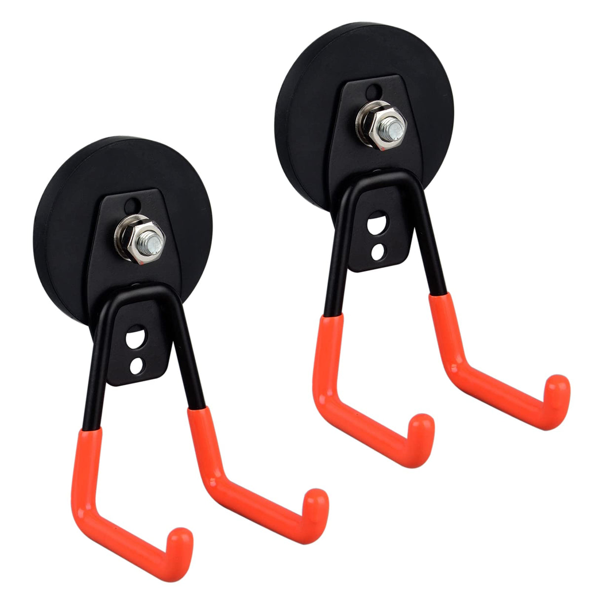 ULIBERMAGNET heavy duty magnetic garage hook on metal surface for tool storage.