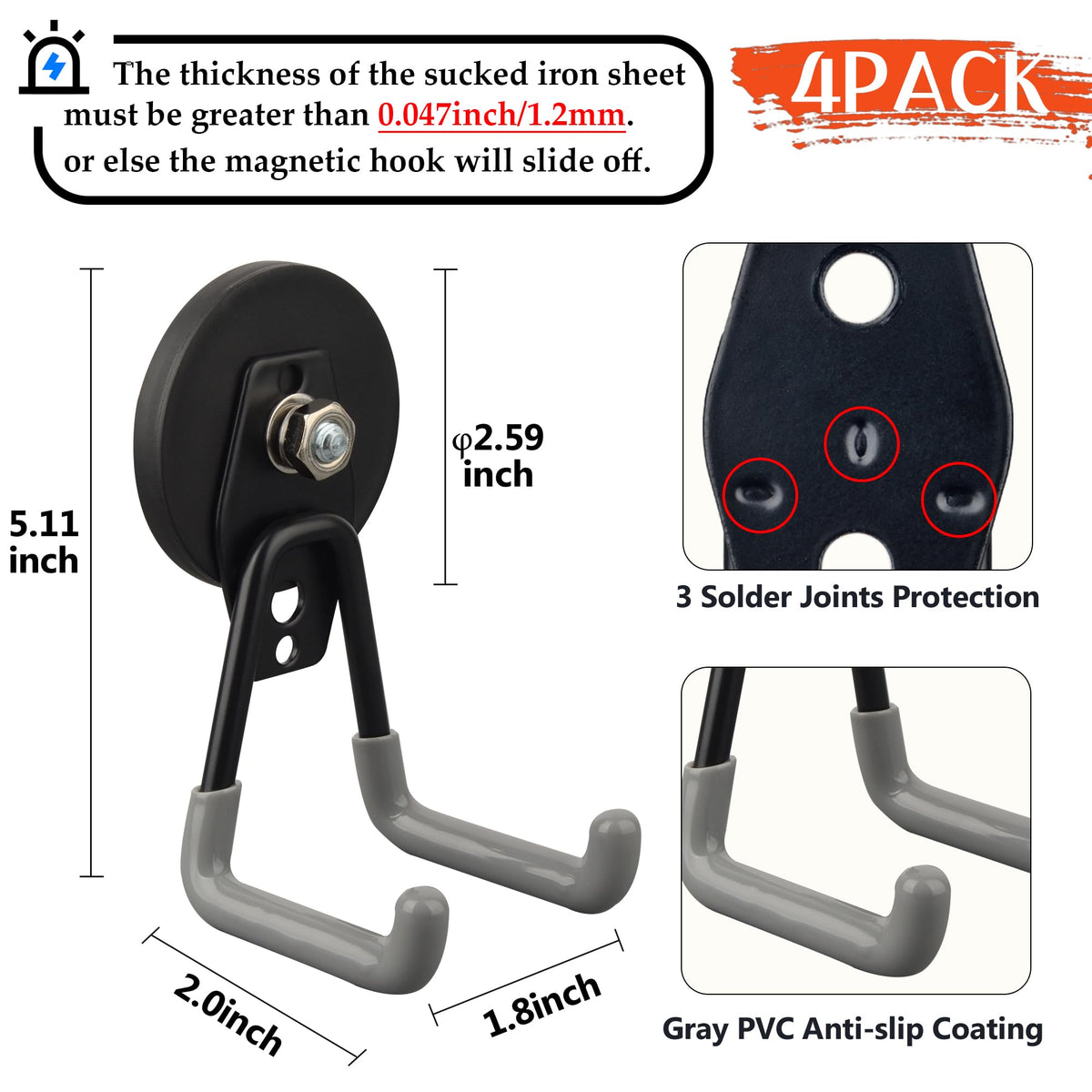 ULIBERMAGNET magnetic hook with two-hole design supporting heavier items