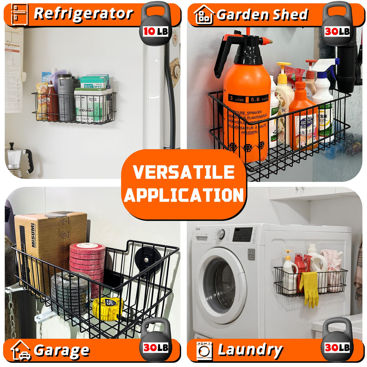 ULIBERMAGNET magnetic basket on fridge showing strong hold for essentials.