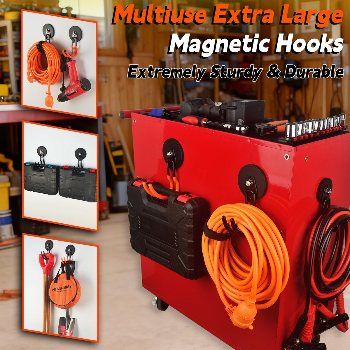 ULIBERMAGNET Magnetic hook on pegboard keeps cords and small gear accessible.