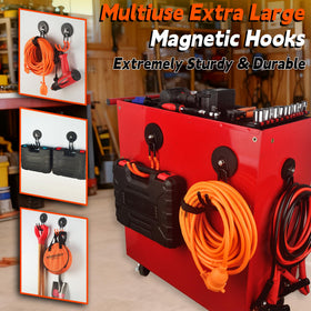 ULIBERMAGNET Magnetic hook on pegboard keeps cords and small gear accessible.