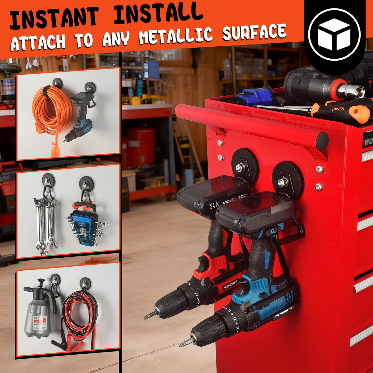 ULIBERMAGNET sturdy magnetic hook on metal door for tool storage.