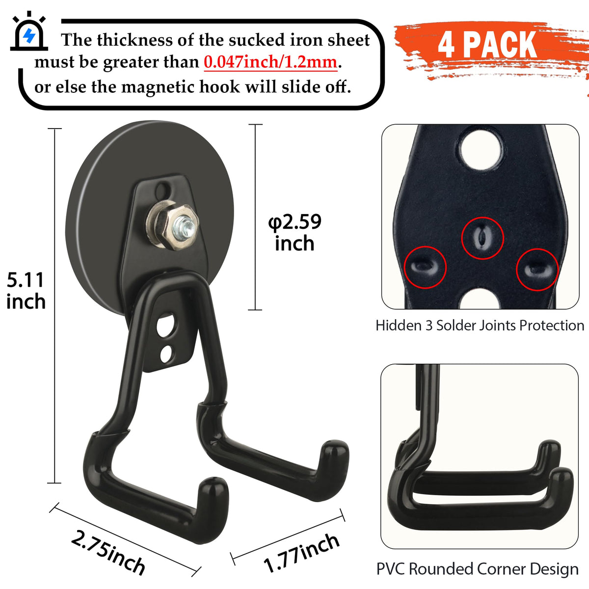 ULIBERMAGNET rubber-coated magnetic hook protects surfaces while organizing garden tools.
