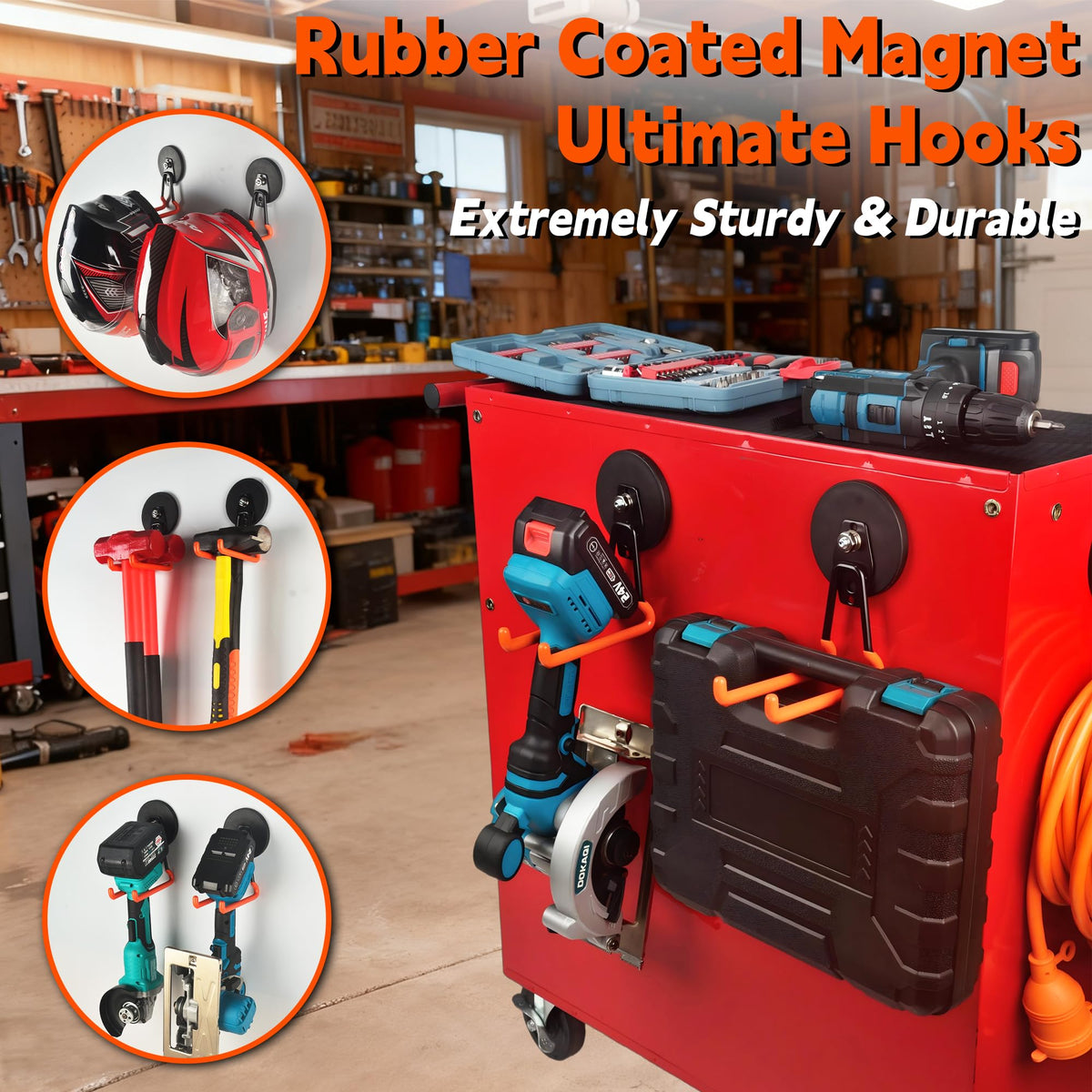 ULIBERMAGNET strong hold on power tools using a magnetic hook.