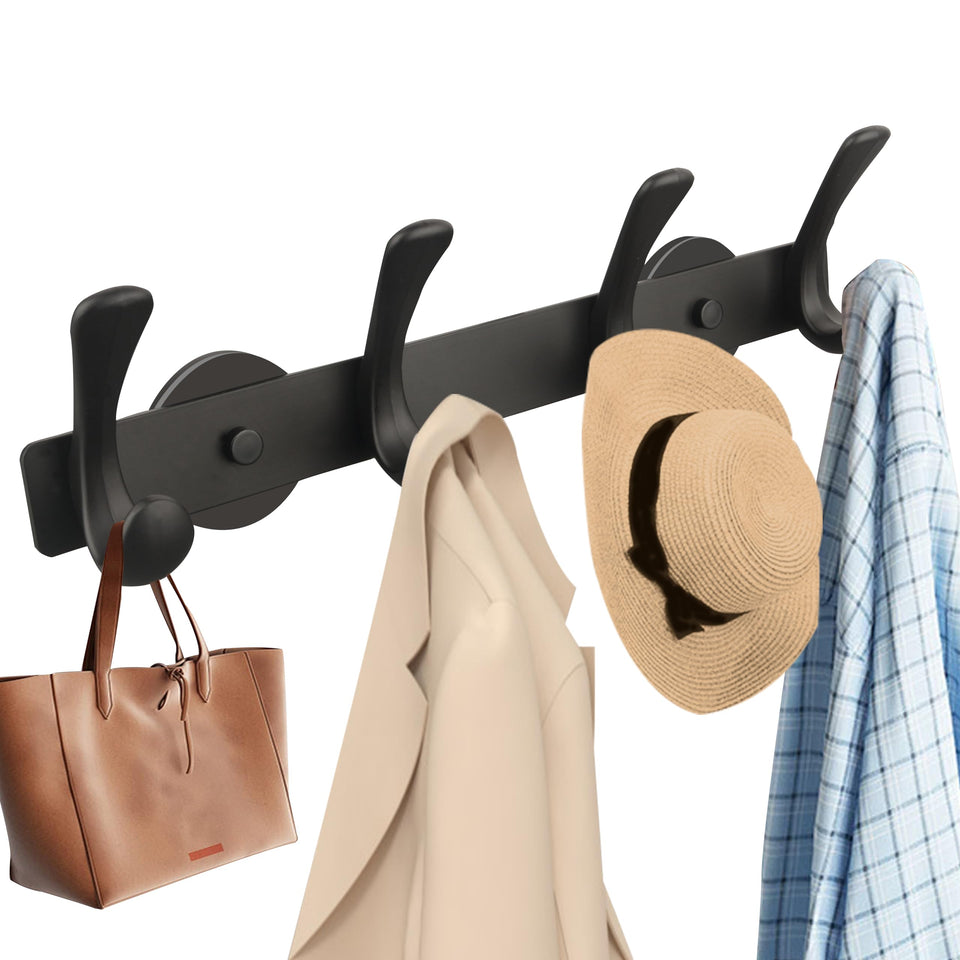 ULIBERMAGNET strong magnetic double hooks rack, front view, helps organize coats and bags.