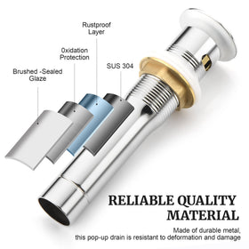 Ultimate Unicorn chrome drain body highlights durable brass and stainless steel construction.